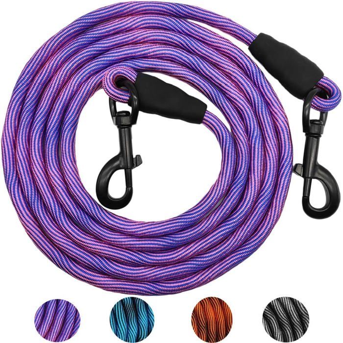 Longe D’entraînement Pour Chien 3 m Corde D’attache Nylon 10 mm Double Extrémité 2 Mousquetons Pivotants 360° Extérieur