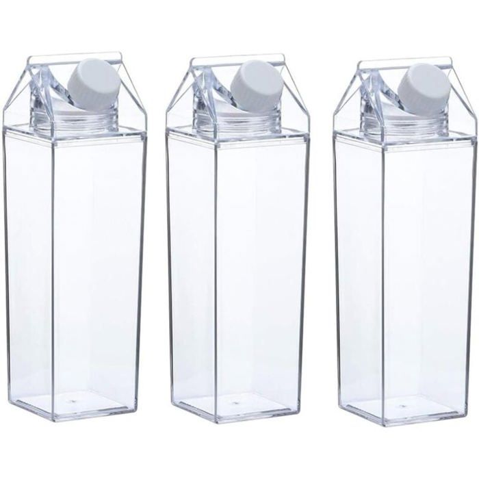 Lot de 3 bouteilles deau en carton de lait clair carré bouteilles de lait tasse en plastique étanche MENAGERE - SERVICE COMPLET DE