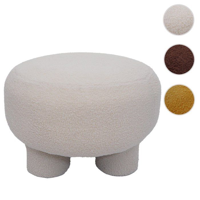 Pouf HWC-Q49 pouf ottoman rembourré tissu bouclé (200 g/m²) 55 cm ~ crème Pouf HWC-Q49 pouf ottoman rembourré tissu bouclé (200 g/m²) 55 cm ~ crème