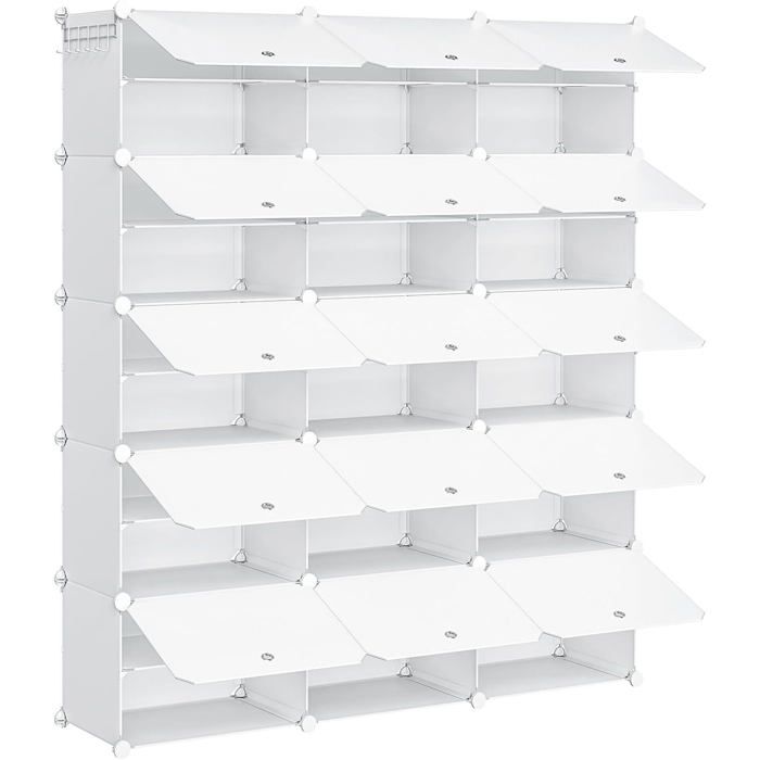 Étagère À Chaussures Avec 15 Compartiments Boîte À Chaussures Étagère Modulable En Plastique Compartiment De 40 X 30 X 30 Cm Blanc