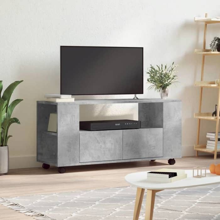Sale juilletMeuble TV - vidaXL - bois dingénierie - gris béton - sur roulettes - 102 x 345 x 43 cm zwu20l