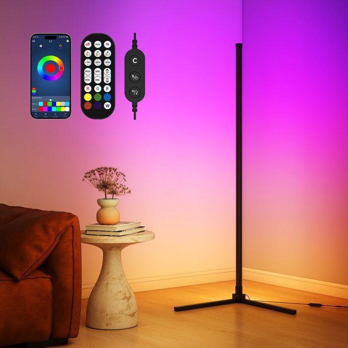 Lampadaire RGB Lampadaire sur Pied Salon LED APP Contrôle et Télécommande Minuterie Musique Sync Lampe dAngle