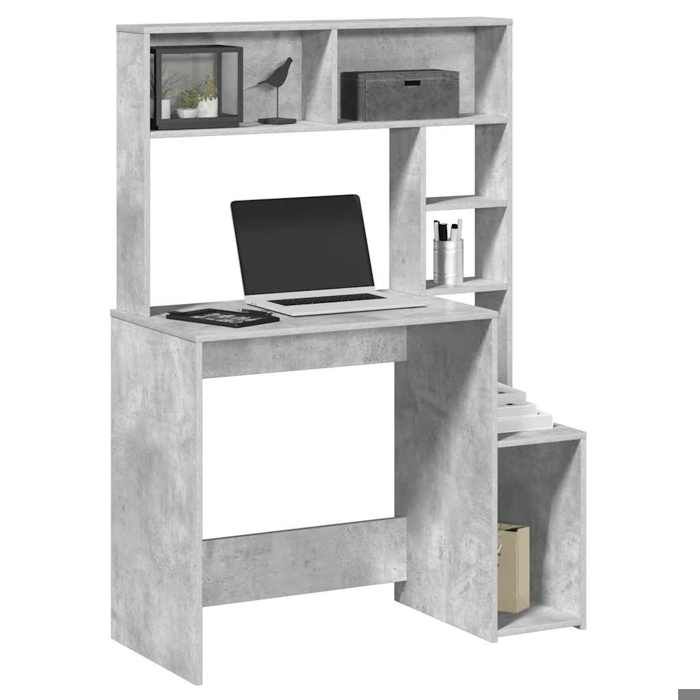 Bureau avec étagères(1 pc) - vidaXL - Table intérieure - bois dingénierie - gris béton - grand rangement - 100 x 45 x 140 cm@uan93v Bureau avec étagères(1 pc) - vidaXL - Table intérieure - bois dingénierie - gris béton - grand rangement - 100 x 45 x 140 cm@uan93v
