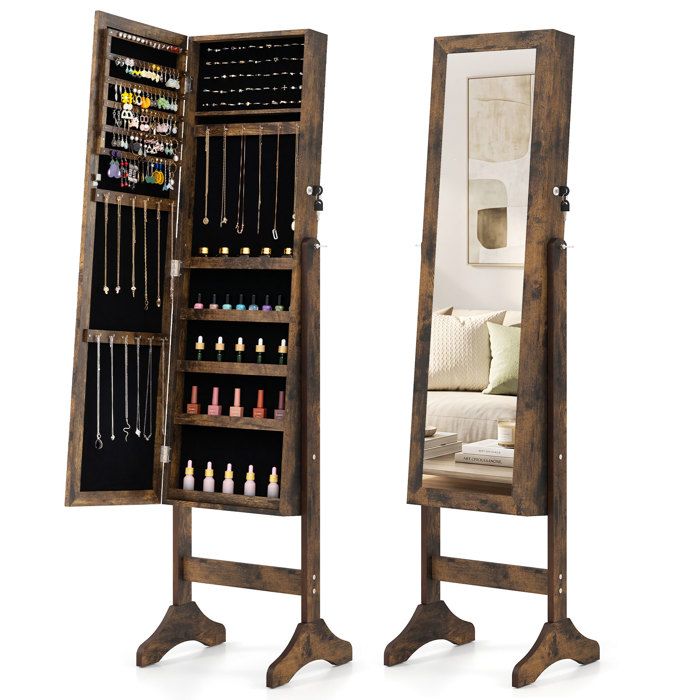 Armoire à Bijoux sur Pieds COSTWAY avec Miroir Pleine Longueur Porte Verrouillable Kits Anti-basculement 40 x 36 x 156cm Marron Armoire à Bijoux sur Pieds COSTWAY avec Miroir Pleine Longueur Porte Verrouillable Kits Anti-basculement 40 x 36 x 156cm Marron