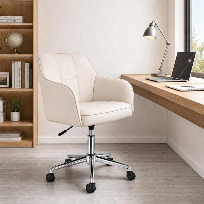 YIPEEMA. 1 X CHAISE RÉGLABLE EN HAUTEUR SIÈGE EN CUIR PU ADAPTÉE AUX CHAMBRES BUREAUX ET SALONS 49*45*83-95CM BLANC