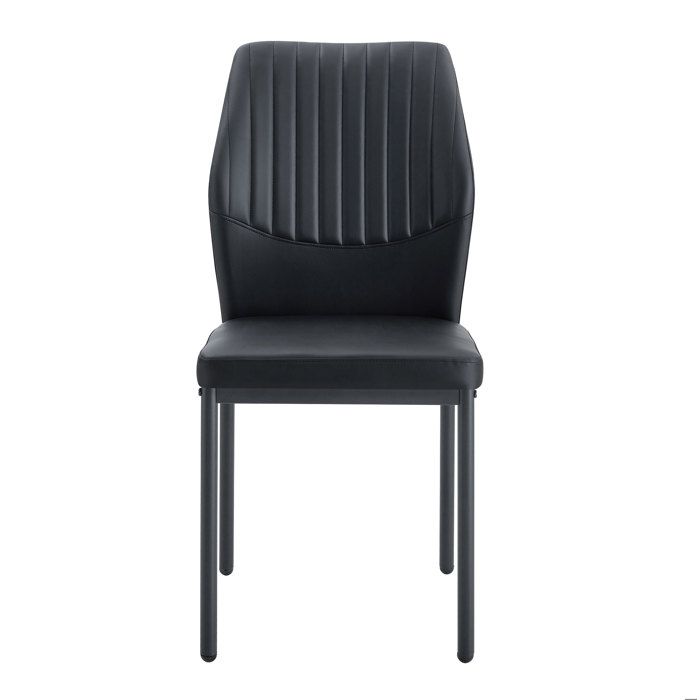 Chaise de salle à manger lot de 4 – noir PU dossier haut strié structure métal style moderne