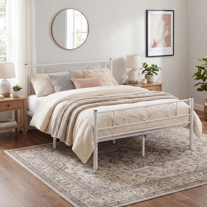 Lit Double Métallique 140 x 190 cm Sommier inclus Cadre Robuste pour Chambre Ado ou Invités Montage Facile Blanc Lit Double Métallique 140 x 190 cm Sommier inclus Cadre Robuste pour Chambre Ado ou Invités Montage Facile Blanc