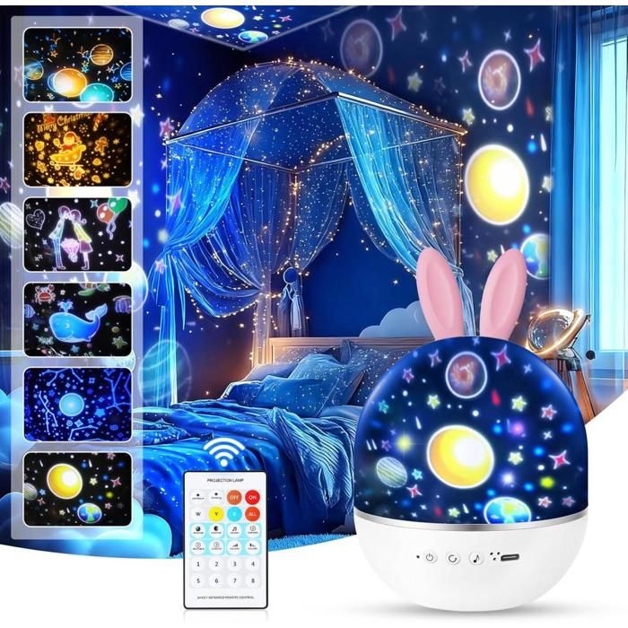 Veilleuse Enfant Lampe Etoile Projecteur Veilleuse Bébé Lampe Etoile Projecteur Veilleuse Enfant 360°Rotation Telecommandé