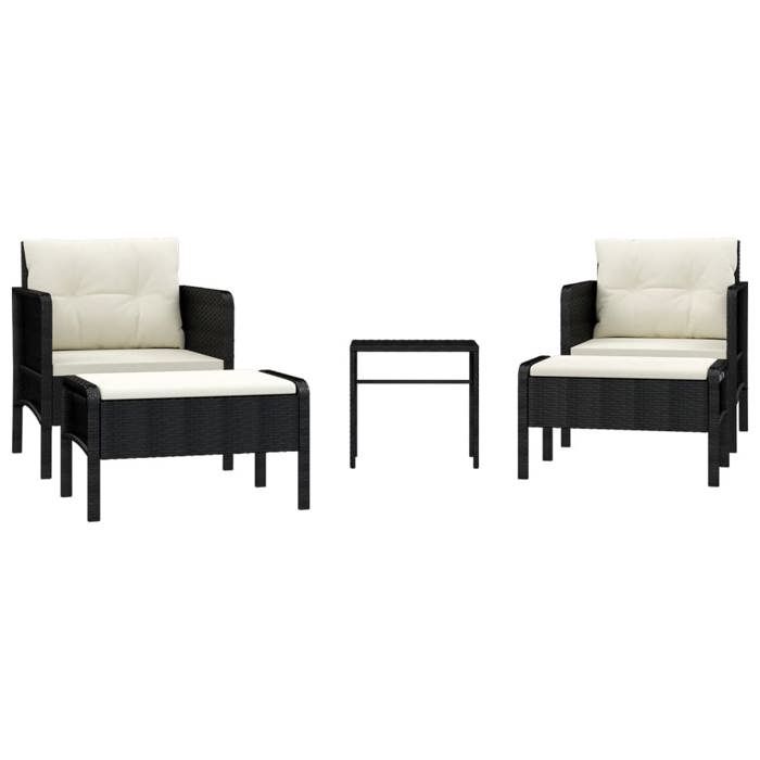 Meuble de balcon - HAOSHOP - Salon de jardin 5 pcs avec coussins Noir Résine tressée&01_52437
