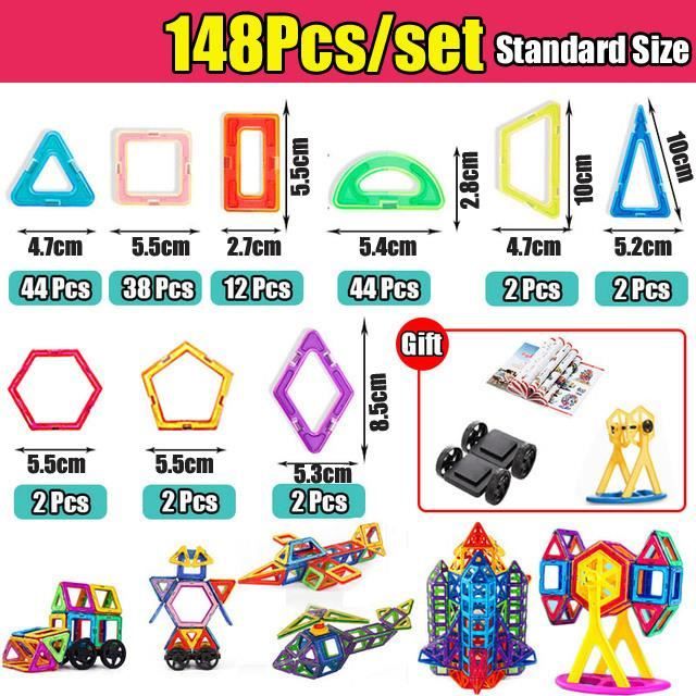 128 barres 42 balles-Jeu de bâtons magnétiques de 58mm de Long, blocs de construction, jouets