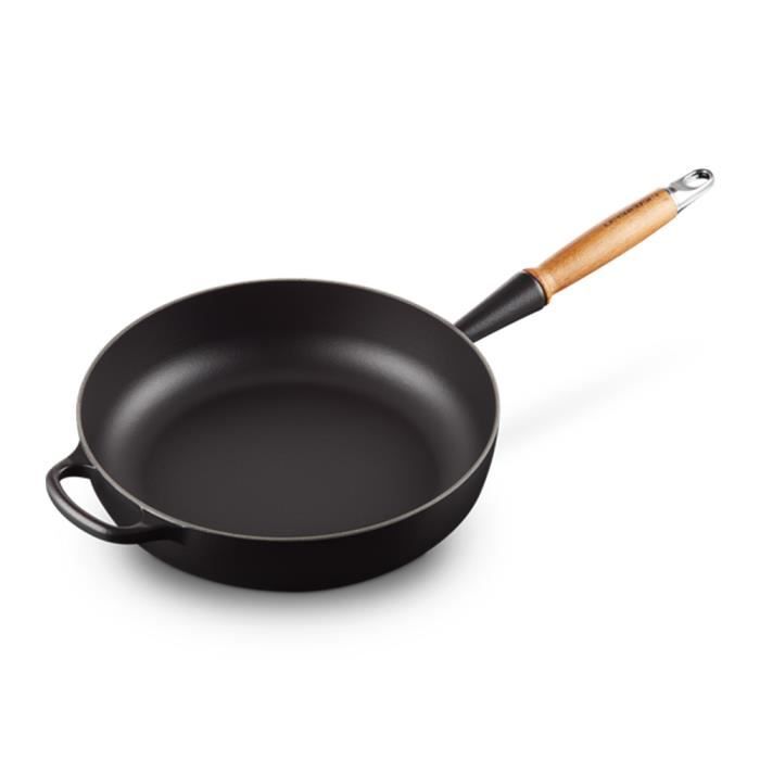 LE CREUSET Sauteuse en fonte émaillée avec manche en bois 28 cm Noir Mat Cdiscount Maison