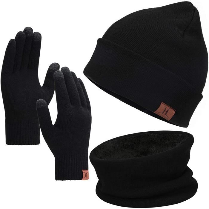 Ensemble Hiver Bonnet Écharpe Gants TAGVO | Tricoté Doublure Polaire | Écran Tactile | Unisexe
