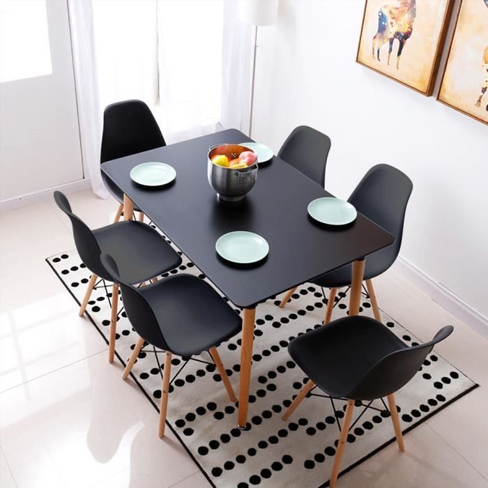 yis ensemble de salle à manger 7 pcs scandinave - table à manger + 6 chaises - pieds de bois massif - noir 110 x60 x75 cm