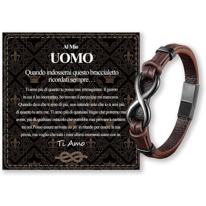 Bracelet Pour Homme En Cuir Tissé Avec NœUd D'Infini En Acier