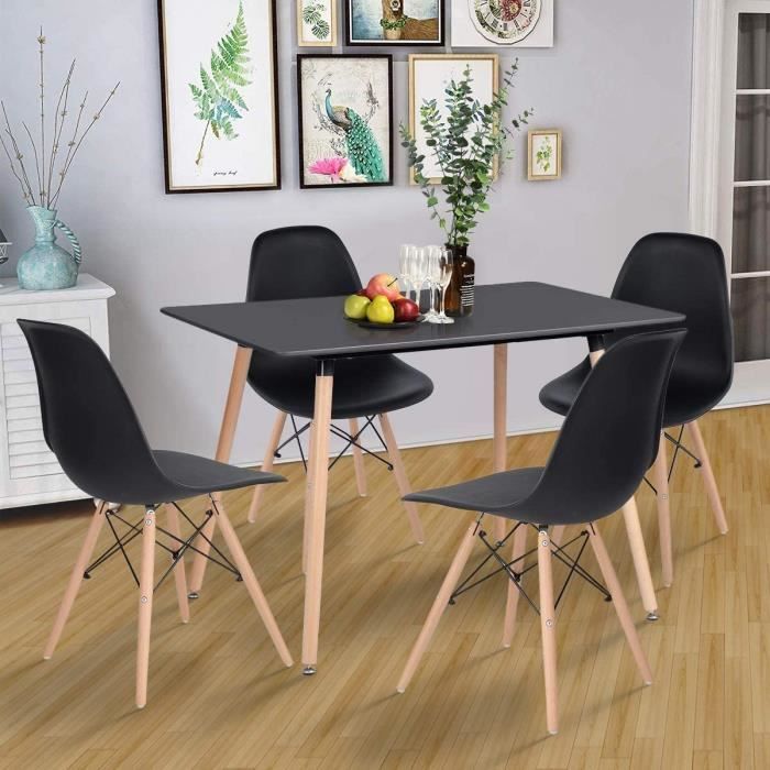 ensemble table de salle à manger design contemporain pour 4-6 personnes + 4 chaises scandinaves noir