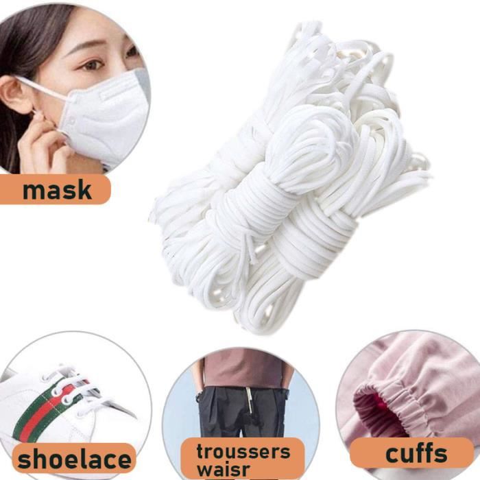 Cordon Elastiques 12mm Bande Elastique Extensible 5 Mètres Pour Vetements Jupes Pantalons, Blanc