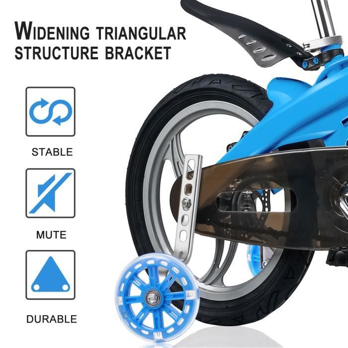 Stabilisateurs Pour Vélo Enfant 16" - Roues Clignotantes Sans Pile, Silencieuses - Acier Et Polyuréthane - 14
