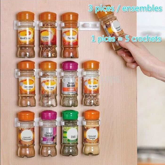 3 pieces ensembles avec 3 x 5 crochets la cuisine stockage etagere de rangement pot a epices support mural boite a epices cdiscount maison