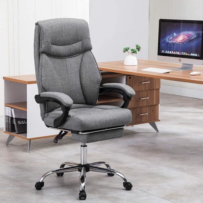 Fauteuil De Bureau Ergonomique Avec Repose-Pieds - Inclinable, Soutien Lombaire, Cuir PU, Pivotant 360°, Support 200 Kg