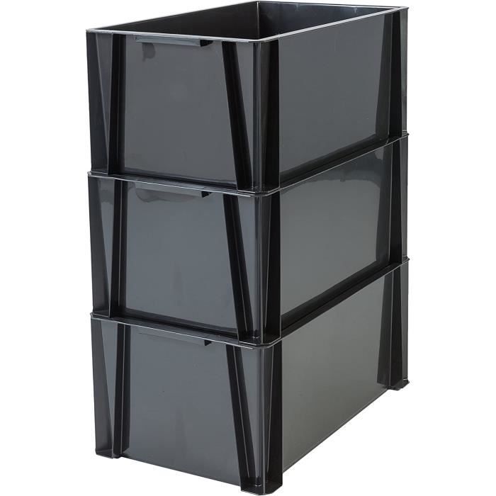 Lot De 30 Boîtes De Rangement ERGO-Box Taille 3 - Noires, Empilables