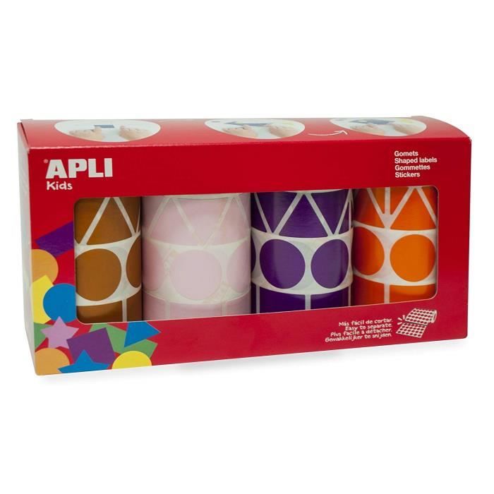 Apli kids 11913 marron//rose//mauve//orange /& Apli kids 11632 Rouleau de 1770 gommettes rondes or 20 mm Lot de 4 rouleaux de gommettes formes et couleurs assorties