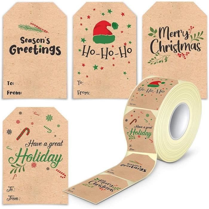 Lot de 100 étiquettes cadeaux en papier kraft de Noël, en