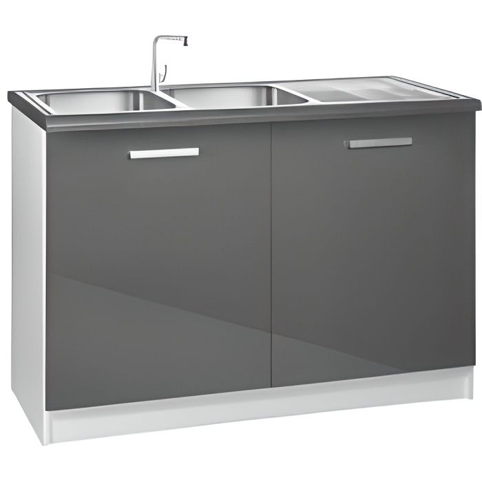 Meuble cuisine bas 120 cm sous évier TARA gris - Bois - Panneaux