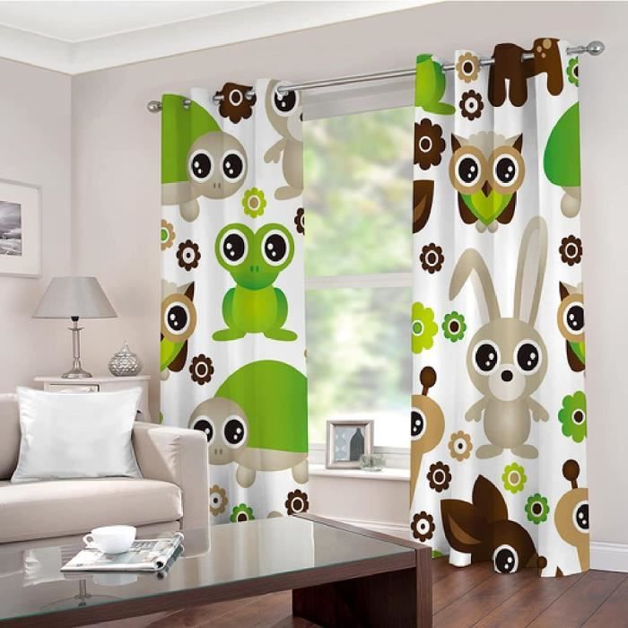 Rideaux Occultants 3D Hibou & Hérisson 150x166 Cm – Thermiques, Isolants Anti-Froid Et Anti-Bruit