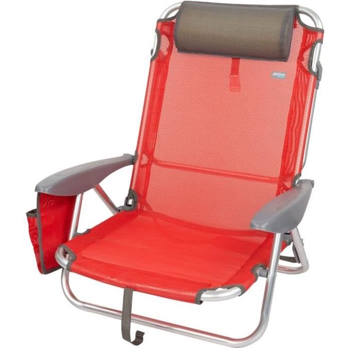 Chaise de plage pliante inclinable de plage Aktive avec coussin  Rouge