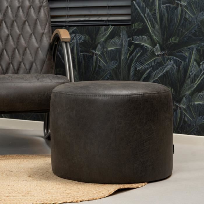 Pouf éco-cuir Kyla anthracite - Livin24 - Industriel - Loft - 1 place - 50x50cm