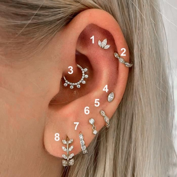 Accessoires maquillage,Daith – boucles d'oreilles en Zircon pour femme,1  pièce,bijoux en acier inoxydable,pour - Silver Color[C] - Cdiscount Au  quotidien