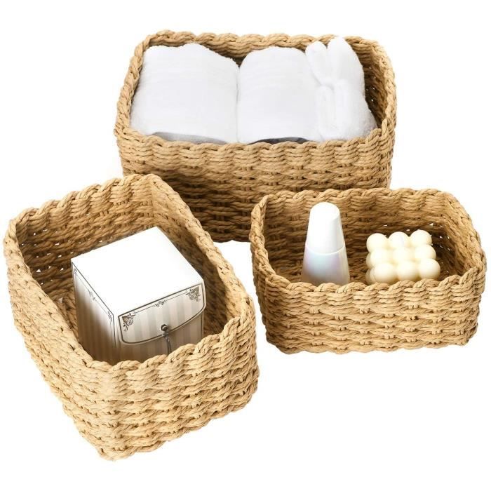 Lot De 4 Paniers Rangement En Papier La Jolíe Muse - Écologiques - Beige - 28x18x12cm à 18x12x7cm