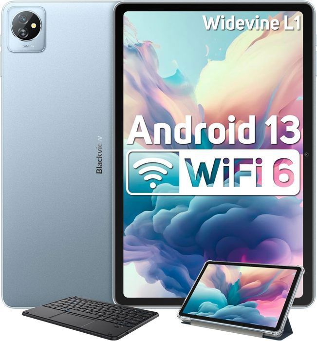 Blackview Tab 70 WiFi Tablette Tactile 10.1 pouces Android 14 2.4G+5G WiFi6 RAM 12 Go ROM 64 Go-SD 1 To 6580mAh Bleu Avec Clavier