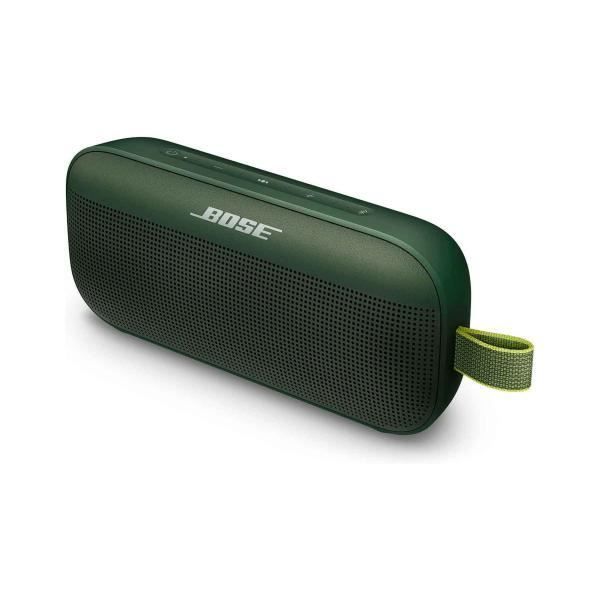 Enceinte portable BOSE SoundLink Flex couleur Cypress Green avec puissance 12 W, connexion USB-A, USB-C et Bluetooth 4.2, résistance