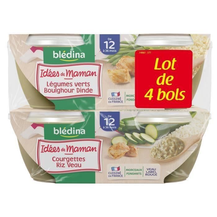 Lot De 2 Bledina Les Idees De Maman 2x Courgette Riz Beau 2x Legumes Verts Boulghour Dinde 4 X 0 G Des 12 Mois Achat Vente Plats Cuisines