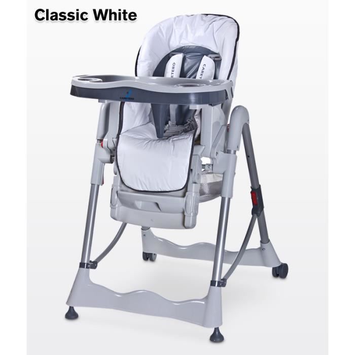 Chaise Haute Bébé 4 En 1 évolutive - Pliable, Hauteur Réglable, Plateau Double - Blanc Cassé, Charge 50 Kg - 64x70x87 Cm