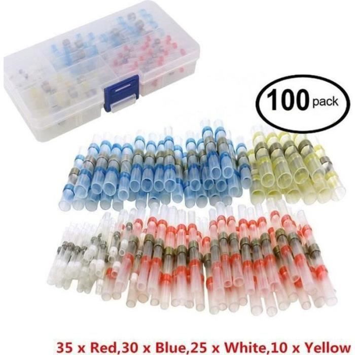 50 Connecteurs Thermorétractables Rouges Pour Soudure - 22-18 AWG, Pour Joints électriques Stéréo/marine