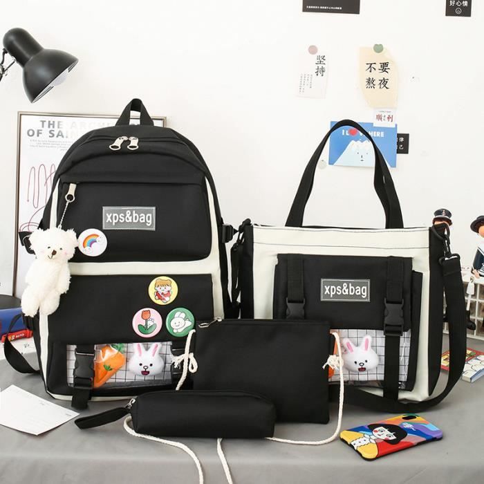Sac à dos noir pour les étudiantes, ensemble de quatre sacs à dos, capacité d