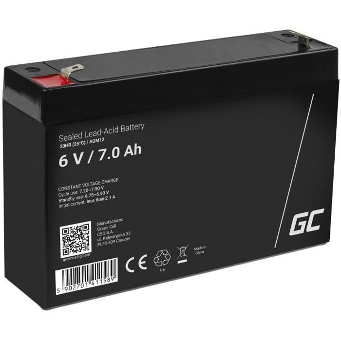 GreenCell® Rechargeable Batterie AGM 6V 7Ah accumulateur au Gel Plomb Cycles sans Entretien VRLA Battery étanche Résistantes