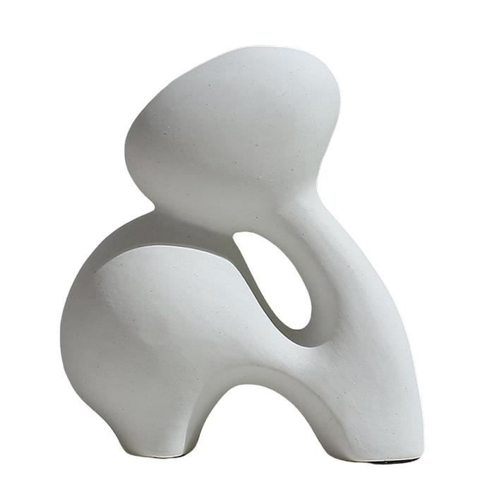 Statue Abstraite En Céramique Blanche Et Argent - Décoration D'Intérieur Moderne Pour Salon, Bureau - 4