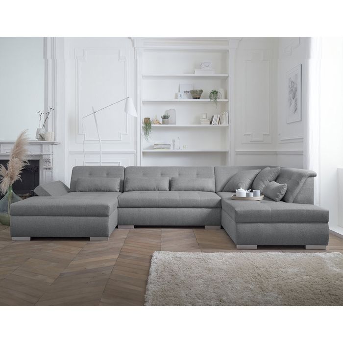 vermont canape d angle panoramique en u xxl droit couleur gris clair cdiscount maison