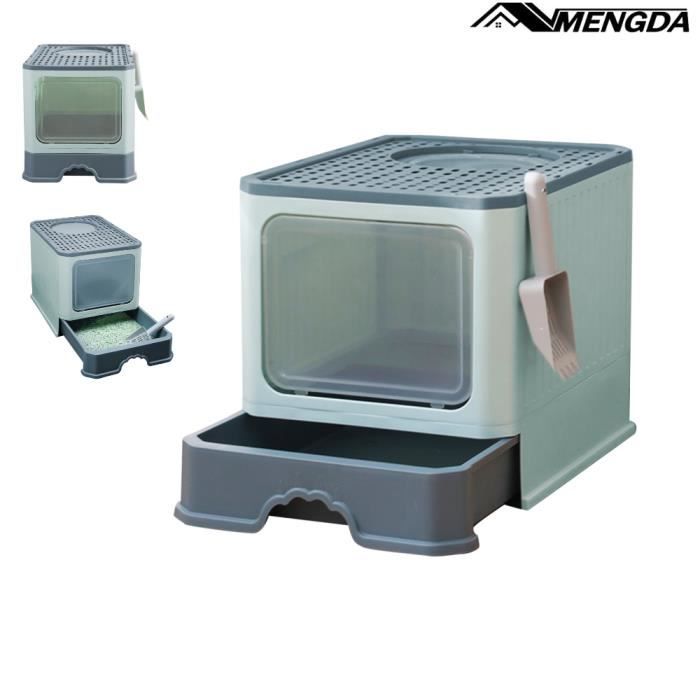 Meilleurs prix pour MENGDA Bac à Litière Fermé pour Chat, Maison de Toilette Pliable, Plateau Amovible 50 x 35 x 38 cm Moran Green