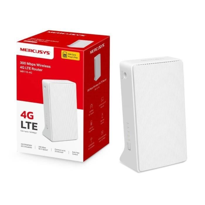 Routeur 4G WiFi N300Mbps Box 4G SIM 4G CAT4 – MERCUSYS MB110-4G – Vitesse Jusquà 150Mbps Configuration Facile