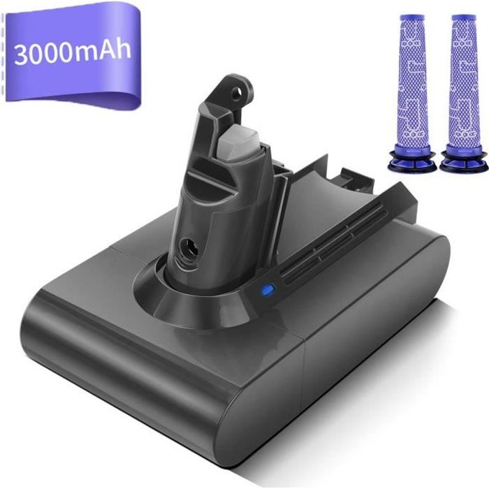 Morpilot Batterie de Remplacement pour Dyson V6 Séries, 21.6V 3000mAh  Li-ion, avec 2PCS Pre Filtréries DC58 DC59 DC61 DC62 DC72