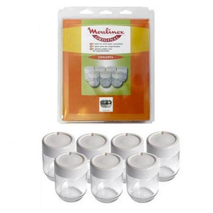 Pots en verre - MOULINEX - Lot de 7 - Pour Yaourtière - Couvercles inclus - Verre durable