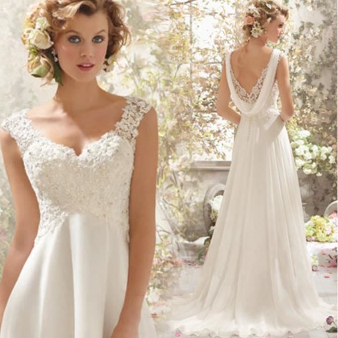 Robe de mariee Elegant et chic en dentelle dos nu princesse mariee robe de mariee en queue de dentelle de luxe Blanc Cdiscount Pret a Porter