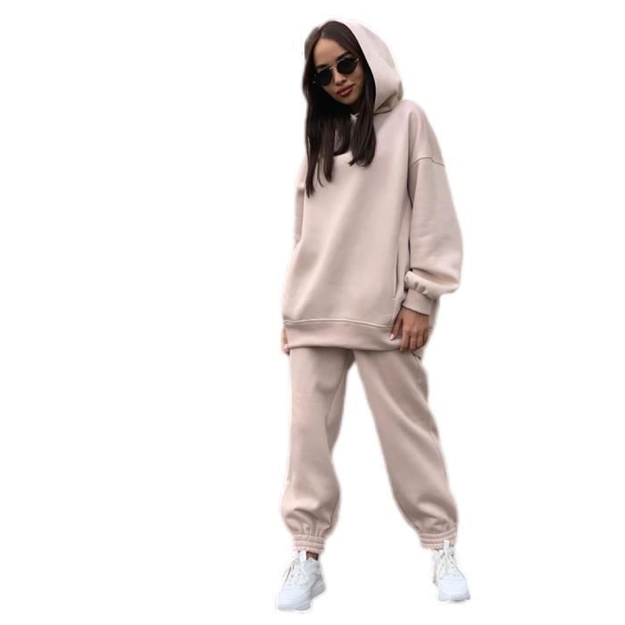 Ensemble Jogging Femme,Ensemble Sweat à Capuche et Pantalon de  Survêtement,2 Pièces Suit Chaude de Couleur Unie Yoga rose