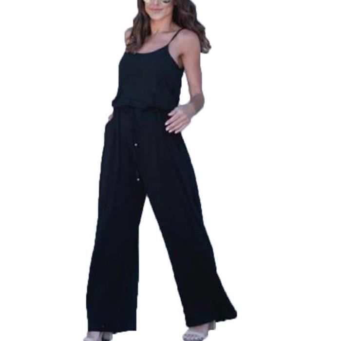 2018 Salopette D'été Plage Barboteuses Large Jambes Combinaisons Femmes de  Vêtements Bretelles Sans Manches Dos Nu Casual Noir - Cdiscount  Prêt-à-Porter