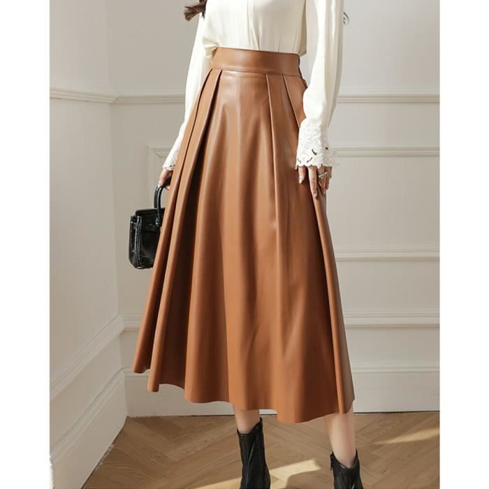 Jupe longue cuir new arrivals plissee