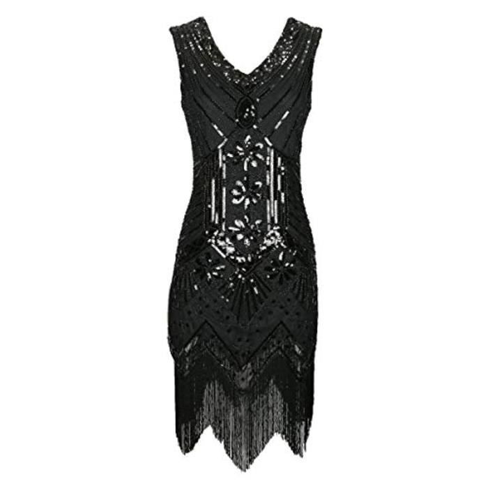 Nouveau 1920s gatsby vintage à clapet paillettes noir blanc parti robe longue 4-20